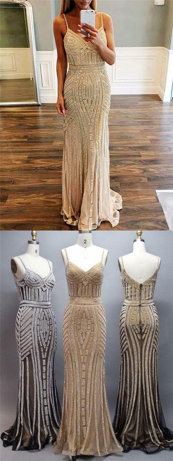 زفاف - Spaghetti Luxury Beaded Long Mermaid Prom Dresses, Popular Evening Gown, BG0362