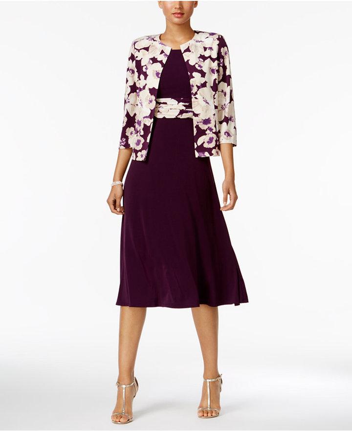 Mariage - Jessica Howard Floral-Print-Contrast Dress and Jacket