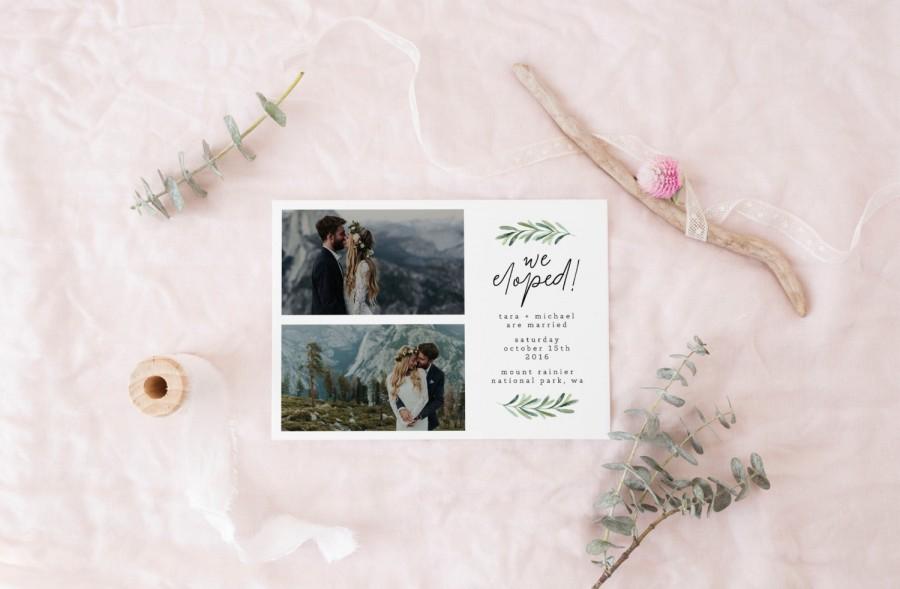 Mariage - printable elopement announcement card · wild elopement · wedding cards · marriage announcement · minimal, greenery, boho · two photo card