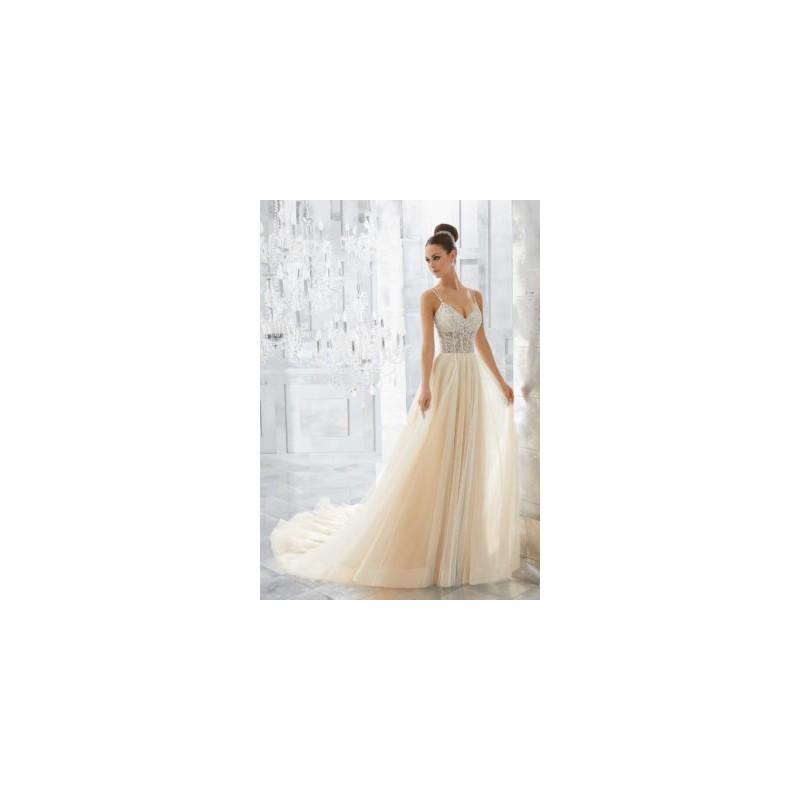 Свадьба - Morilee by Madeline Gardner Fall/Winter Misty 5565 Simple Chapel Train Champagne Ball Gown Sleeveless Tulle Beading Bridal Gown - Top Design Dress Online Shop