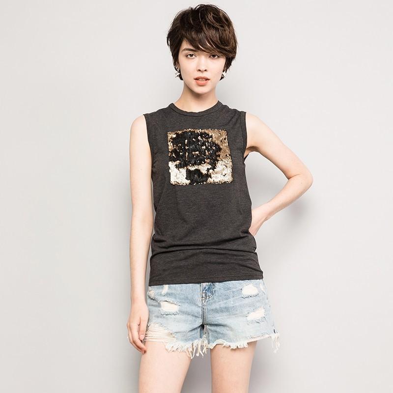 Mariage - Sequined Playful Trendy Silk Twinset Sleeveless Top T-shirt - Lafannie Fashion Shop