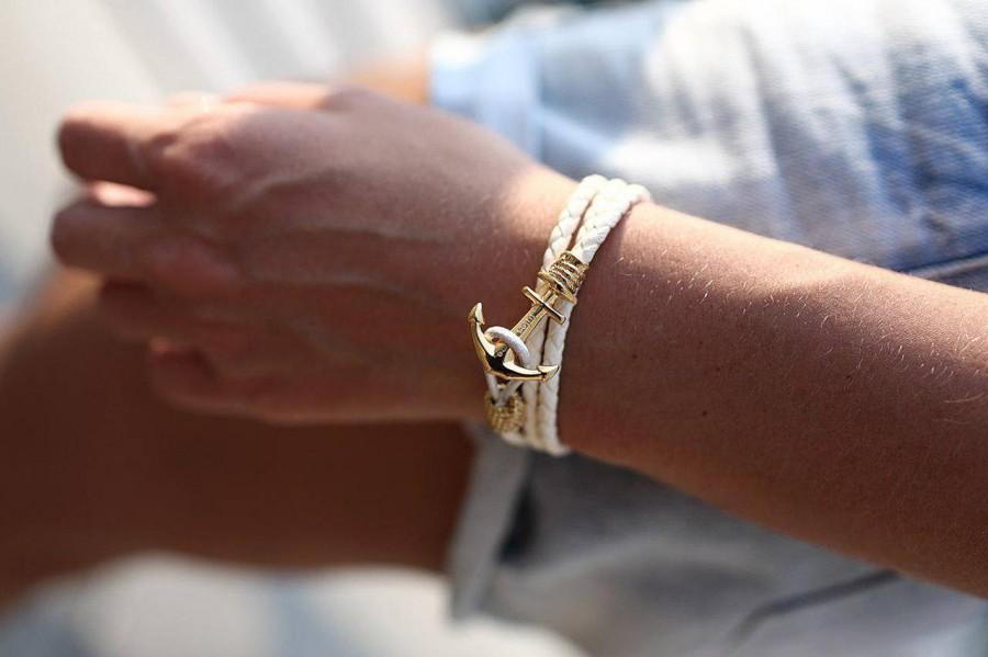 Свадьба - White leather Anchor Bracelet, womens bracelet, Ladies bracelet,girlfriend gift,Gift for her,women bracelet,Christmas gift,birthday gift.