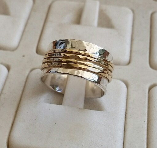 زفاف - Silver and Gold Spinners Ring ,Wedding Spinner Band ,Sterling Silver 925 Ring , 14K Yellow Gold Spinners Band, Handmade Ring, Bridel Ring