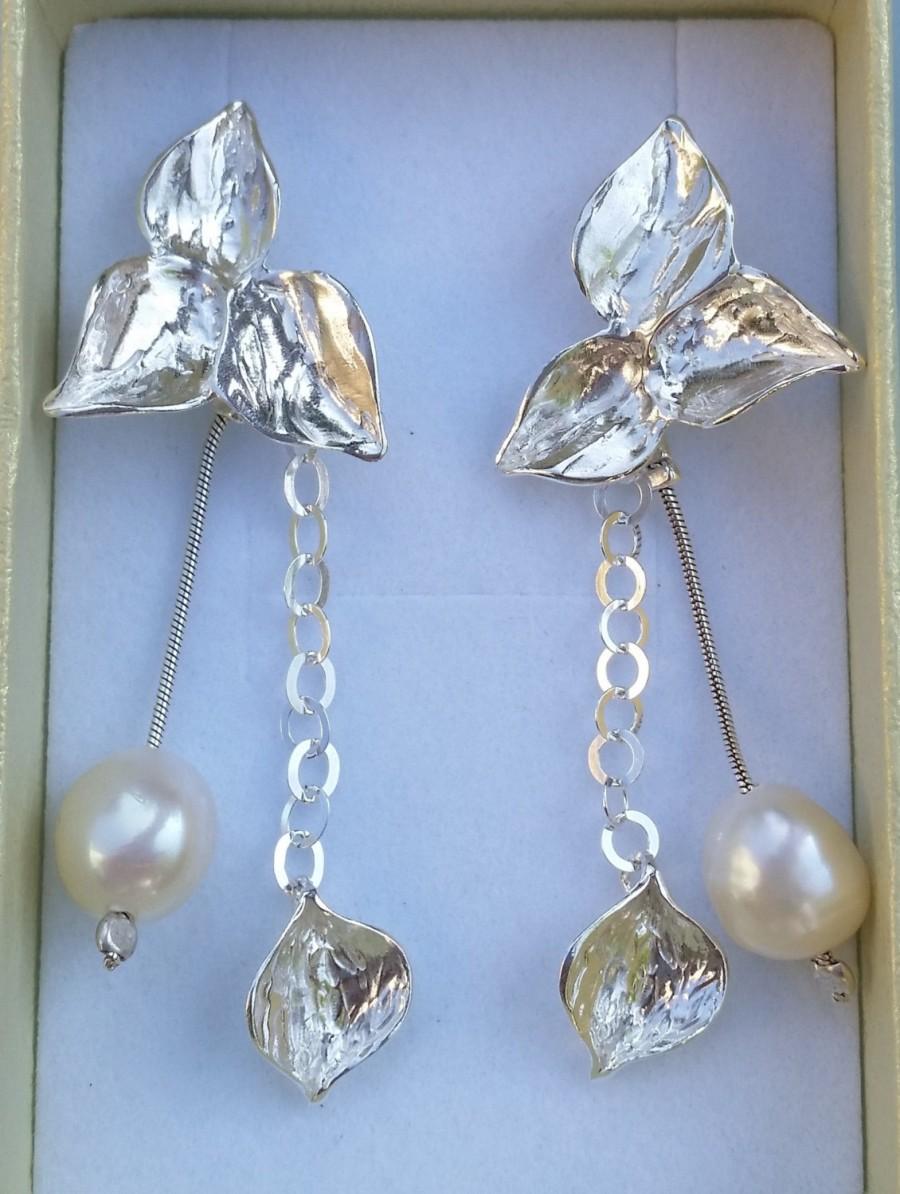زفاف - Silver Chandelier Earrings ,Sterling Silver Earrings ,Handmade Chandelier Earrings ,Pearl Chandelier Earrings ,Bridal Chandelier Earrings