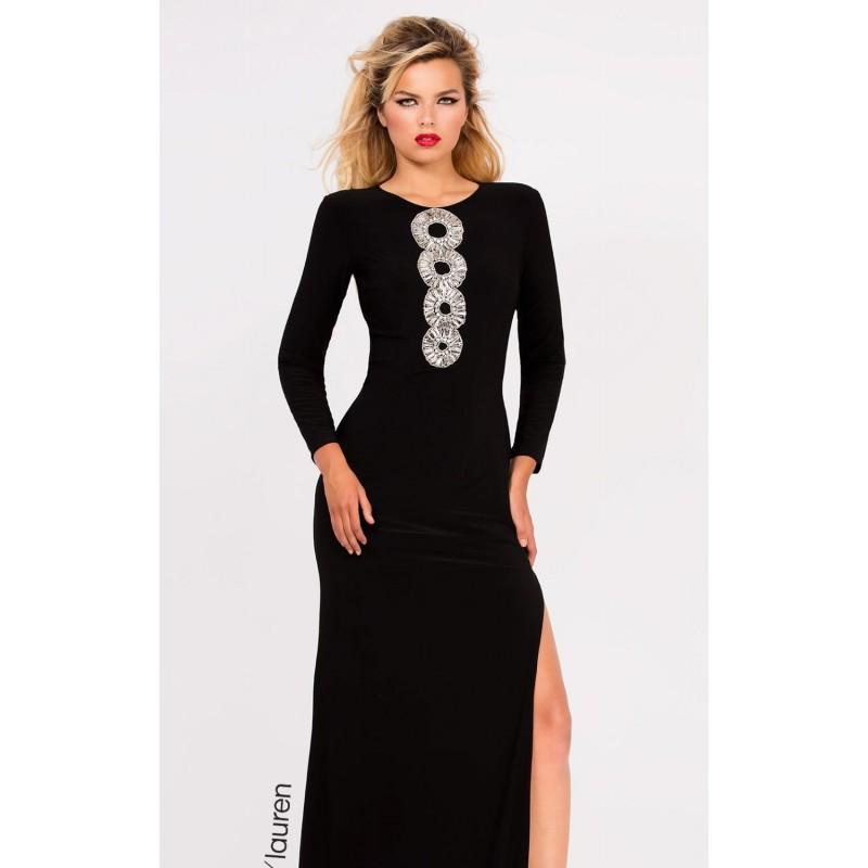 Wedding - Black Beaded Long Sleeved Gown by ASHLEYlauren - Color Your Classy Wardrobe