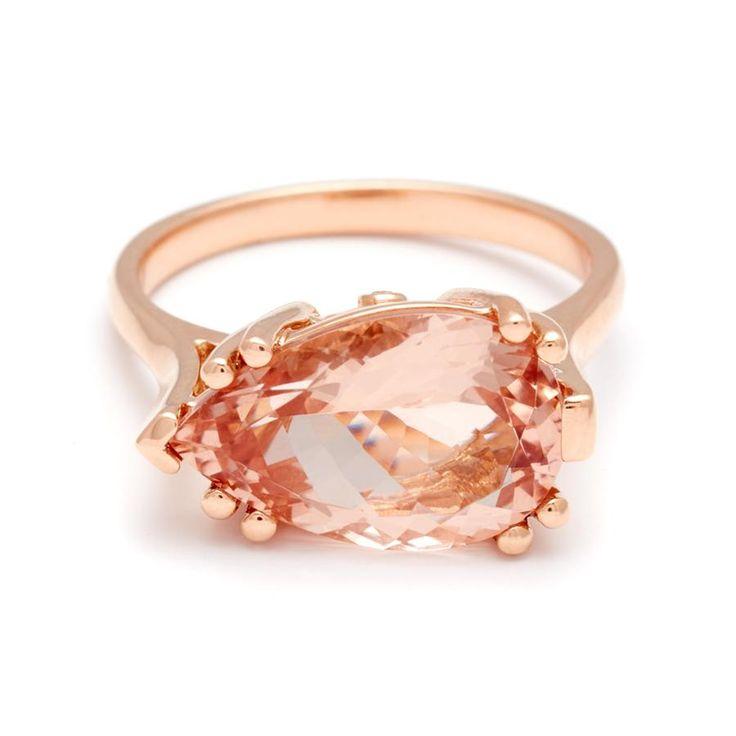 Hochzeit - Pear Luna Ring - 18k Rose Gold & Morganite