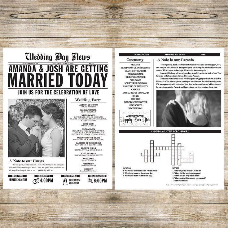 Hochzeit - Printed Wedding Newspaper Program fully Customizable