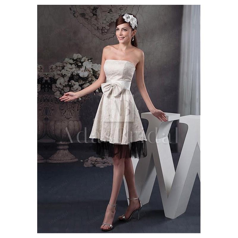 زفاف - Marvelous Printed Cloth Strapless Neckline Knee-length A-line Homecoming Dresses With Bowknot - overpinks.com
