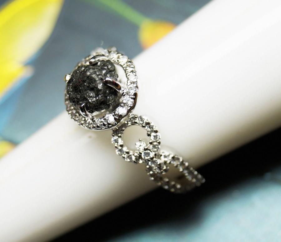 زفاف - 2.89 cts Black Raw diamond ring, Black diamond ring, Black Uncut diamond engagement ring, Black rough diamond ring, natural diamond ring