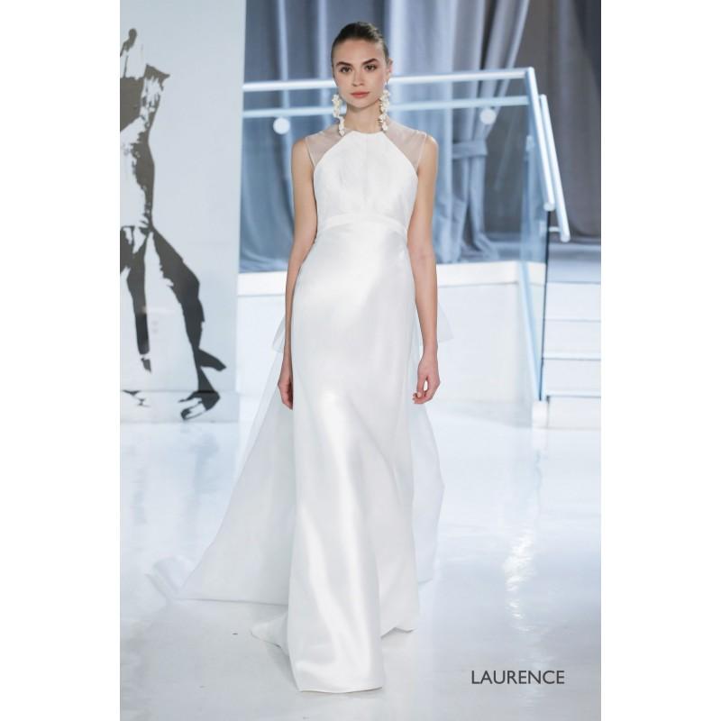 زفاف - Peter Langner Spring/Summer 2018 Laurence White Chapel Train Simple Sheath Cap Sleeves Illusion Satin Dress For Bride - Top Design Dress Online Shop