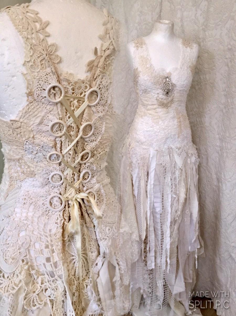 Mariage - Boho Wedding dress tattered look , alternative wedding dress,beach wedding dress,wedding dress lace,beautiful bridal gown,Vintage inspired