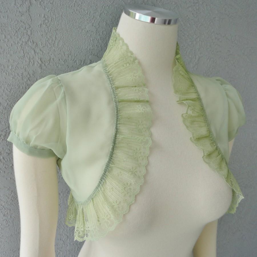Hochzeit - Wedding Bolero Shrug Green Meadow Chiffon  With  Lace Trim All Sizes Available Custom Made