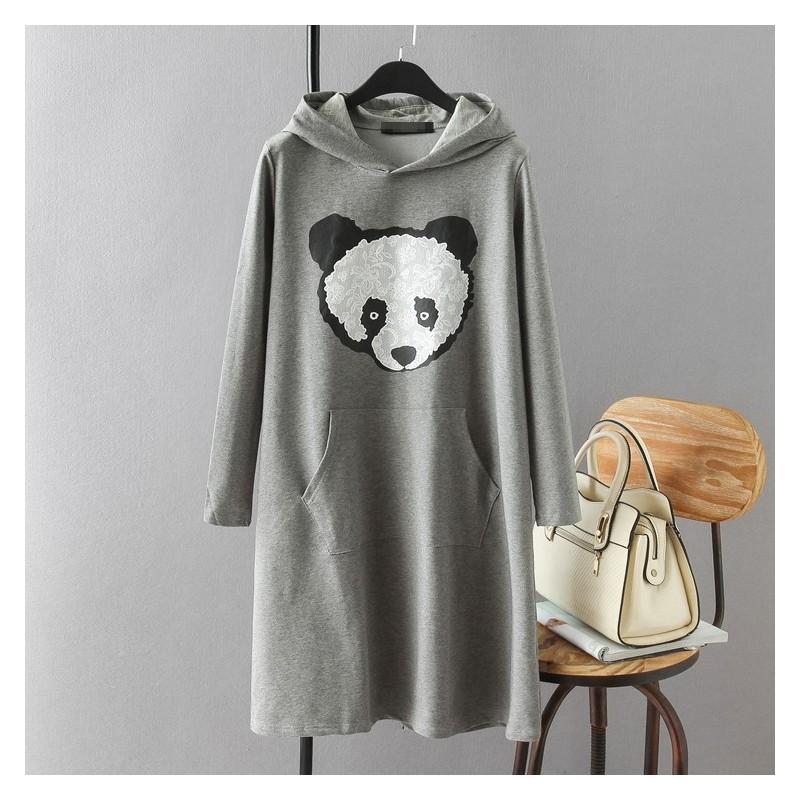 Mariage - Oversized Printed Plus Size Long Sleeves Dress Hoodie Hat - Lafannie Fashion Shop