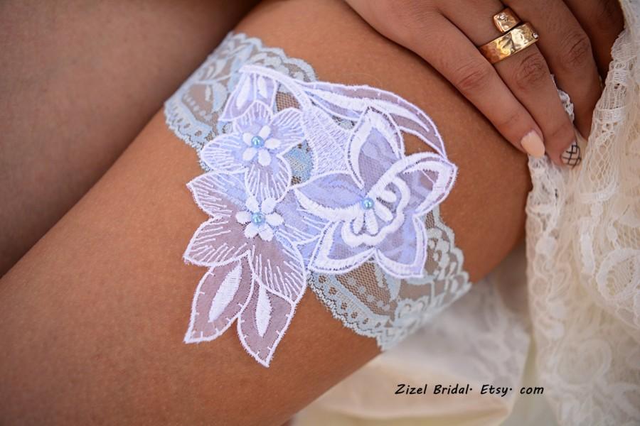 Hochzeit - Pale Blue Garter, Wedding Garter White, Light Blue Garter, Lace Wedding Garter, Bridal Garter, Something Blue, White Wedding Gift, Handmade