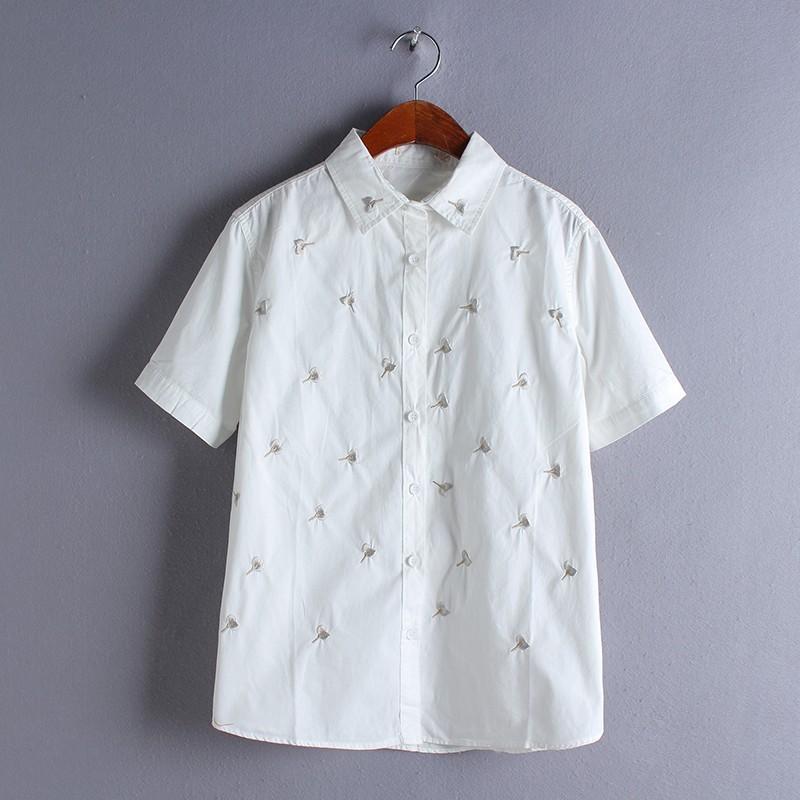 زفاف - Must-have Embroidery Slimming Short Sleeves Cotton Floral Summer Blouse - beenono.com
