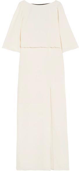 Hochzeit - Halston Heritage - Embroidered Tulle-paneled Crepe Gown - Cream