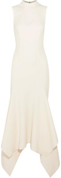 زفاف - Solace London - Klara Asymmetric Crepe Midi Dress - Off-white