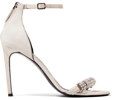 Hochzeit - CALVIN KLEIN 205W39NYC - Camelle Crystal-embellished Suede Sandals - Off-white