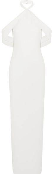 Hochzeit - Brandon Maxwell - Cold-shoulder Pleated Crepe Halterneck Gown - Ivory