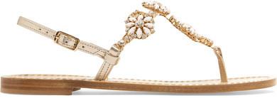 Wedding - Musa - Embellished Metallic Leather Slingback Sandals - Gold