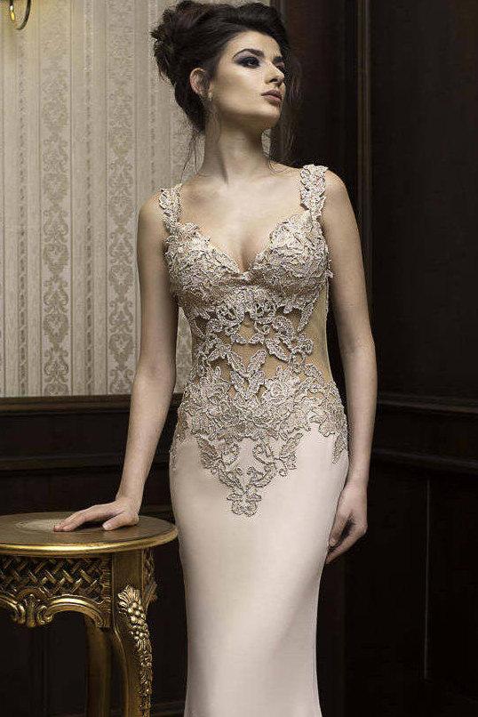 Wedding - Gold occasion elegant formal dress, Long evening Couture prom dress, Sexy and long evening gown, Sleeveless or Bridesmaid dress for Cocktail