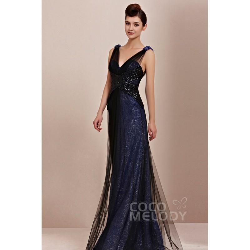 Mariage - Casual Sheath-Column V-Neck Floor Length Tulle Evening Dress with Sequin COZF14040 - Top Designer Wedding Online-Shop