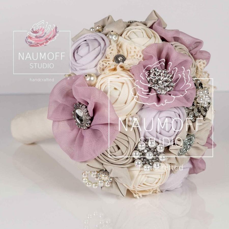 Hochzeit - Brooch Bouquet, Keepsake Bouquet, Fabric Bouquet, Bling Bouquet, Muted, Lilac Mist, Perl Gray, Flower White