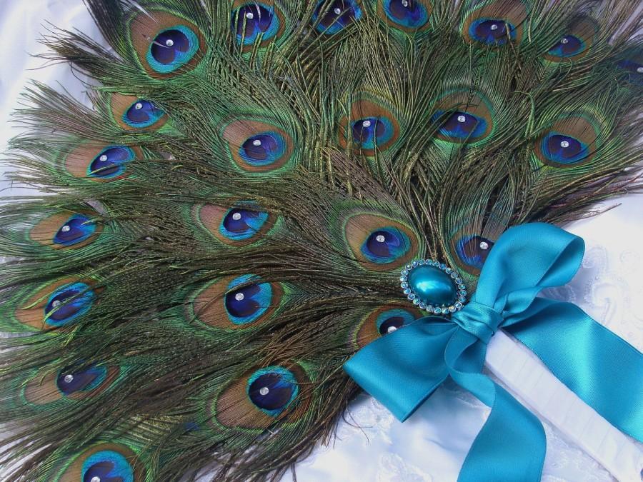 زفاف - Three Layer Crystal Peacock Feather Bridal Fan in your choice of colors