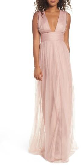 Mariage - Women's Monique Lhuillier Bridesmaids Isla Ruffle Pleated Tulle Gown