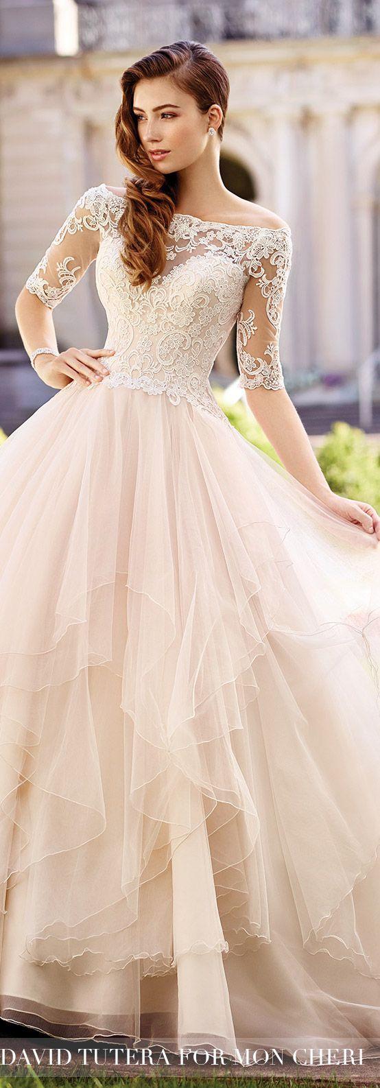 Hochzeit - Illusion Sleeved Beaded Tulle Ball Gown Wedding Dress - 117292 Aurelia