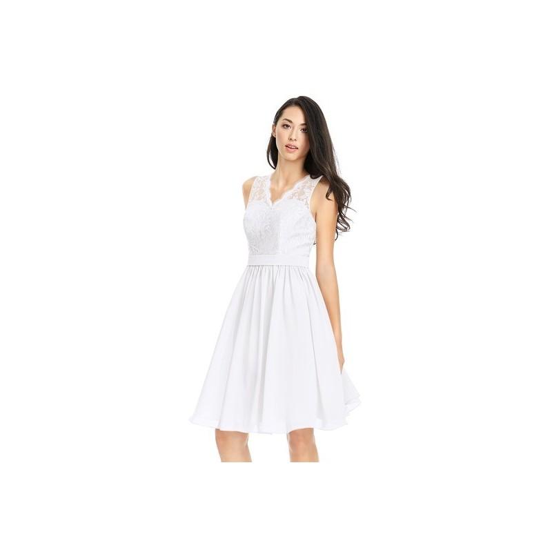 Hochzeit - White Azazie Cierra - Chiffon And Lace Back Zip Knee Length V Neck Dress - Charming Bridesmaids Store