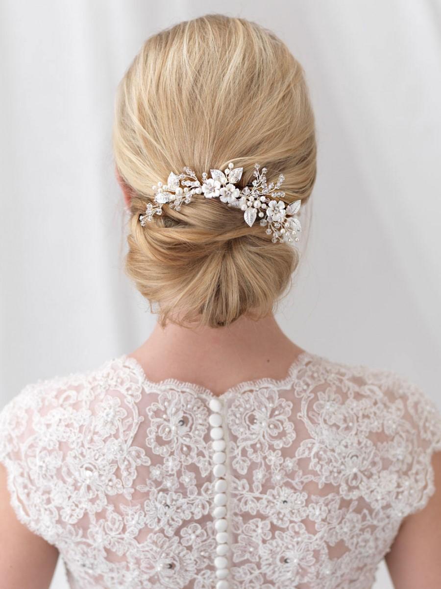 زفاف - Floral Crystal & Pearl Comb, Swarovski Crystal Wedding Comb, Bridal Hair Comb, Floral Hair Comb, Pearl Hair Comb, Floral Hair Comb ~TC-2299