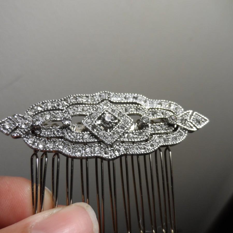 Hochzeit - Art Deco comb Clear Rhinestone Silver Bridal Hair Comb, Great Gatsby comb Gatsby Brooch Bridal Comb Downton Abbey Vintage bridal accessories