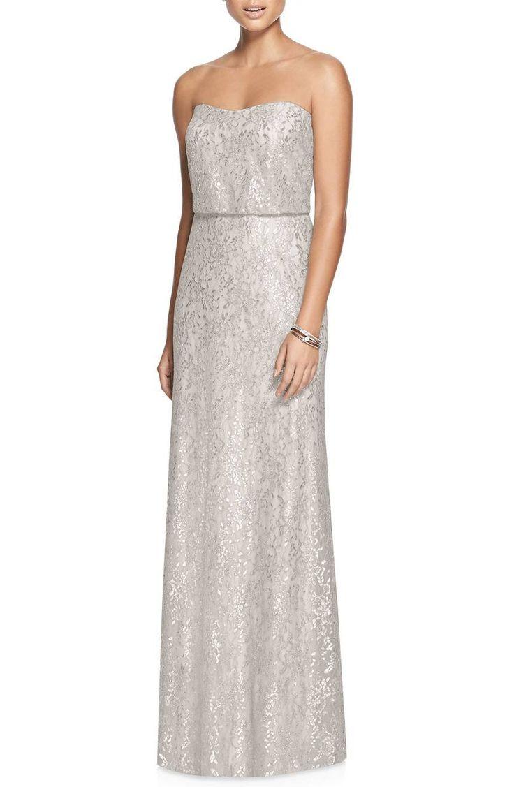 Wedding - Metallic Lace Strapless Blouson Gown
