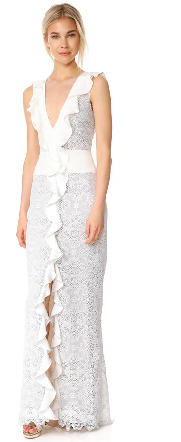 Mariage - Monique Lhuillier Sleeveless Ruffle V Neck Gown
