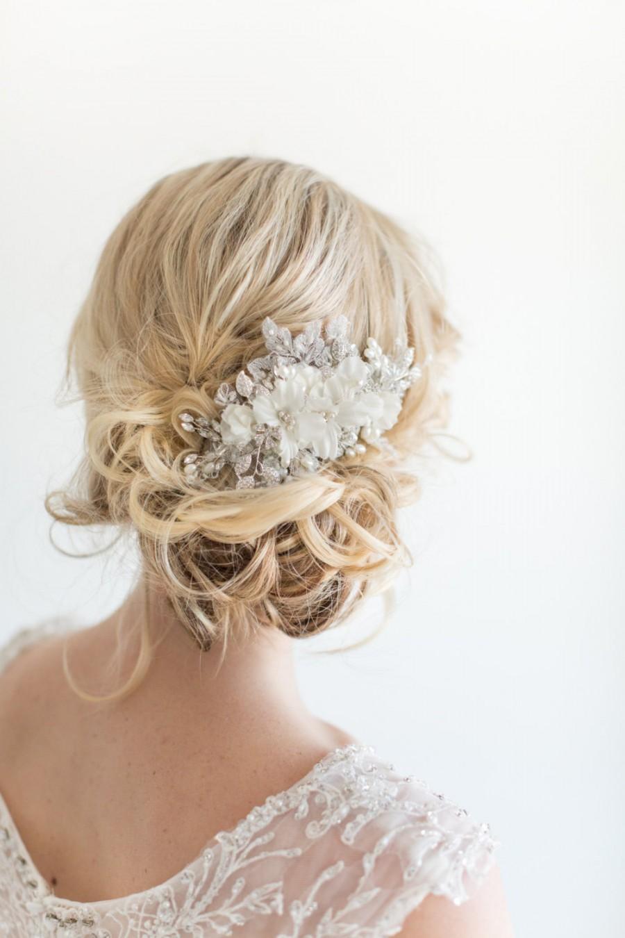 Свадьба - Bridal Hair Comb, Wedding Headpiece, Floral Crystal Hair Comb