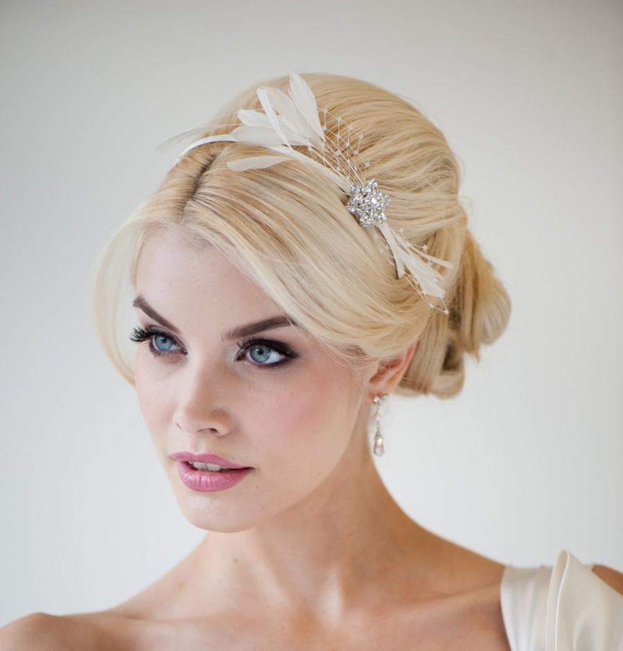 زفاف - Bridal Headband, Feather Headband, Wedding tiara, Ivory Crystal Headband - WILLOW
