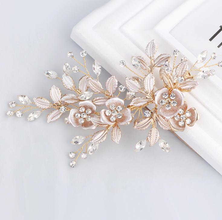 Mariage - Rose Gold Leaf Vine Bridal Headpiece. Boho Delicate Crystal Pearl wedding Wreath. Blush HaloFlower Comb. Rhinestone Floral Hairpiece