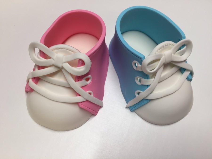 Hochzeit - Gumpaste baby shower cake toper shoes Ready to ship!