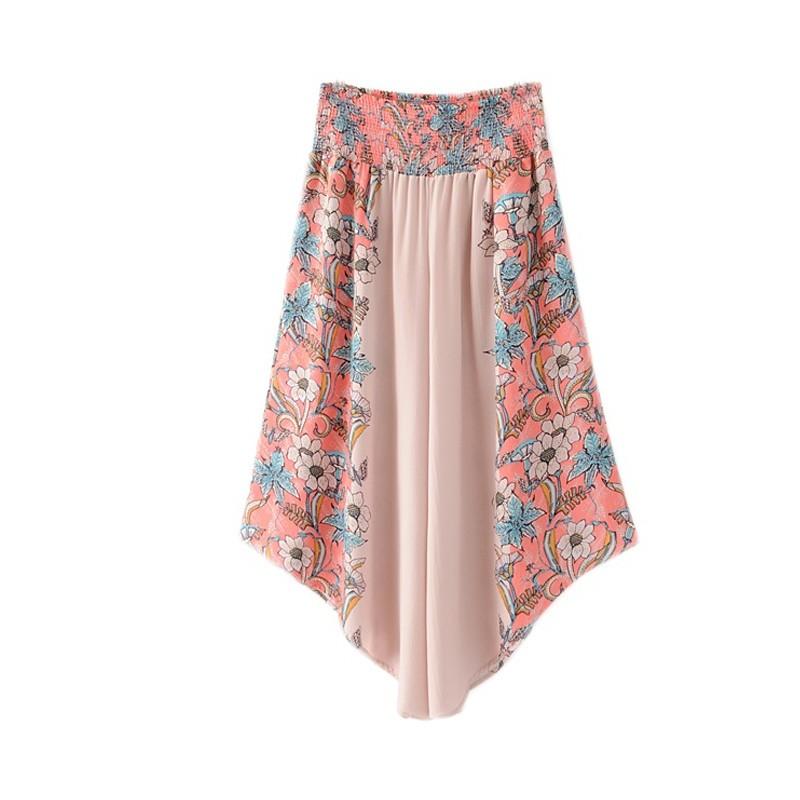 Mariage - Oversized Asymmetrical Printed Slimming Summer Wide Leg Pant Casual Trouser - Lafannie Fashion Shop