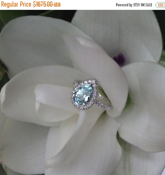 Hochzeit - HOLIDAY SALE Aquamarine and Diamond Grace Engagement Ring, OOAK Handforged White Gold Ring, Alternative E Ring, Ready to Ship
