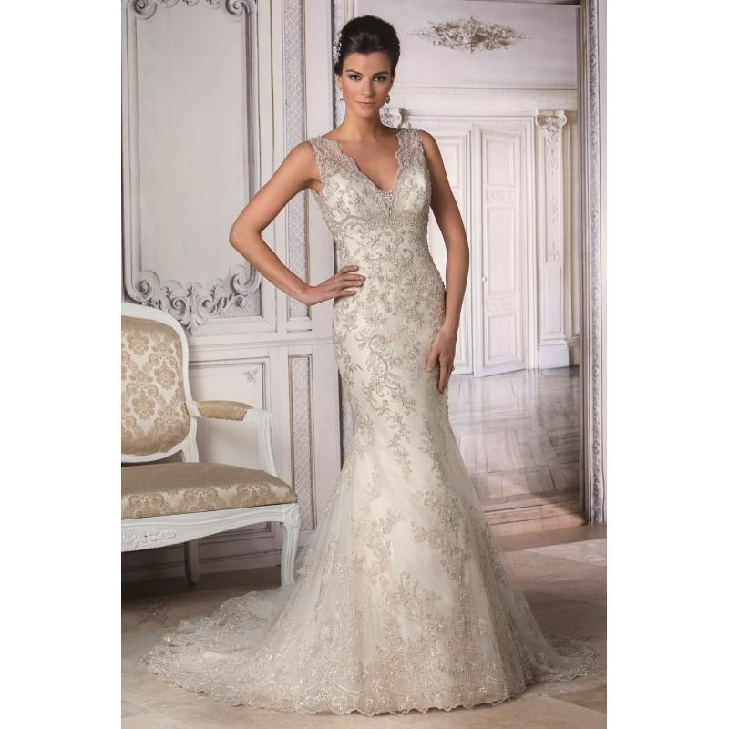 زفاف - Style T172064 by Jasmine Couture - Gold  Ivory Lace Low Back Floor V-Neck Fit and Flare Wedding Dresses - Bridesmaid Dress Online Shop