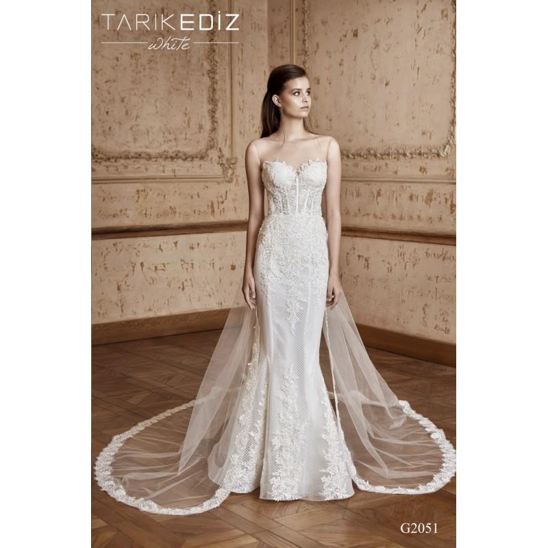 زفاف - Tarik Ediz 2017 G2051 Sheath Sleeveless Ivory Illusion Detachable Sweet Tulle Appliques Wedding Dress - Brand Prom Dresses