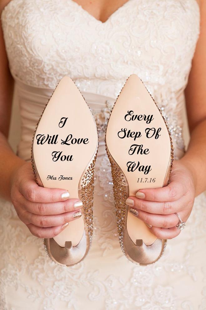 Hochzeit - Personalised Wedding Shoe Vinyl Sticker Decal With Name & Date Decorations Bridal shoe Bridesmaid I Do Etc