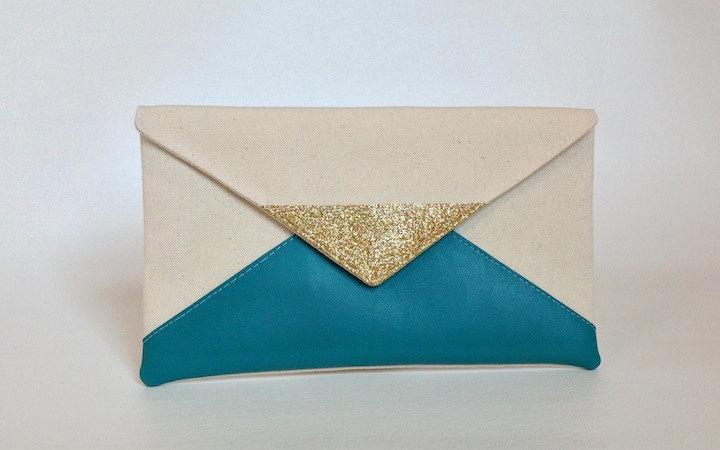 Wedding - Turquoise glitter clutch, bridesmaid clutch, bridesmaid gift, wedding gift, wedding clutch, teal clutch, clutch purse, gift for her
