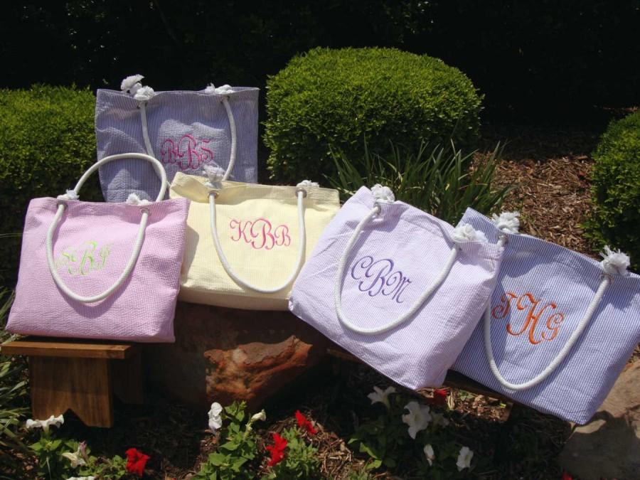 Mariage - Personalized Beach Bag, Personalized Bridesmaid Gift, Monogrammed Bridesmaid Tote Bag, Beach Tote Bag, Embroidered Bridesmaids Gifts
