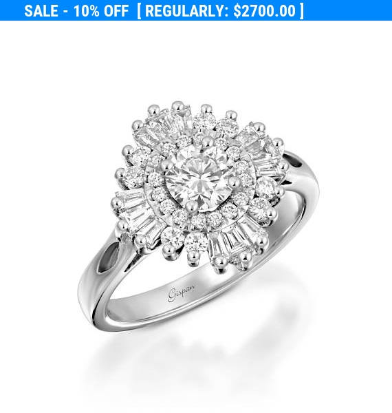 زفاف - Vintage Engagement Ring With Baguette And Round Diamonds in 14k White Gold Unique Design