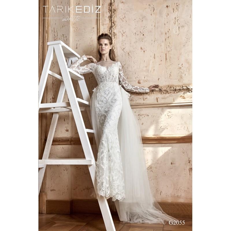 Wedding - Tarik Ediz 2017 G2055 Detachable Sweet Illusion Ivory Zipper Up Appliques Long Sleeves Sheath Tulle Garden Bridal Dress - Stunning Cheap Wedding Dresses