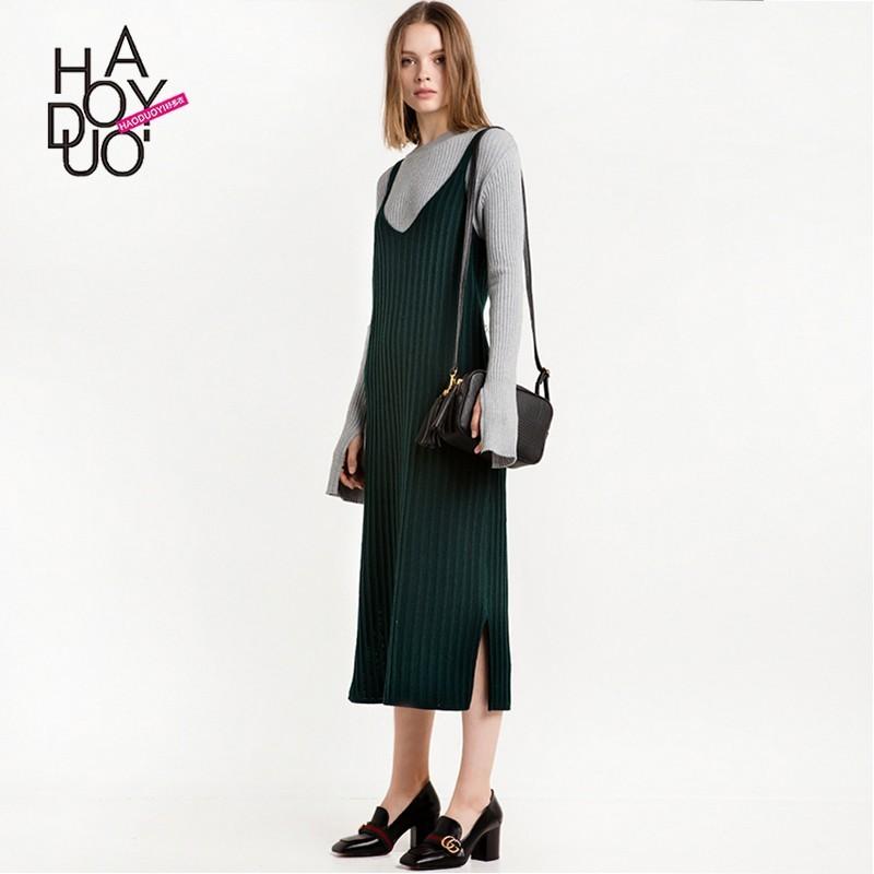 Mariage - Vogue Side Split One Color Strappy Top Dress Sweater - Bonny YZOZO Boutique Store