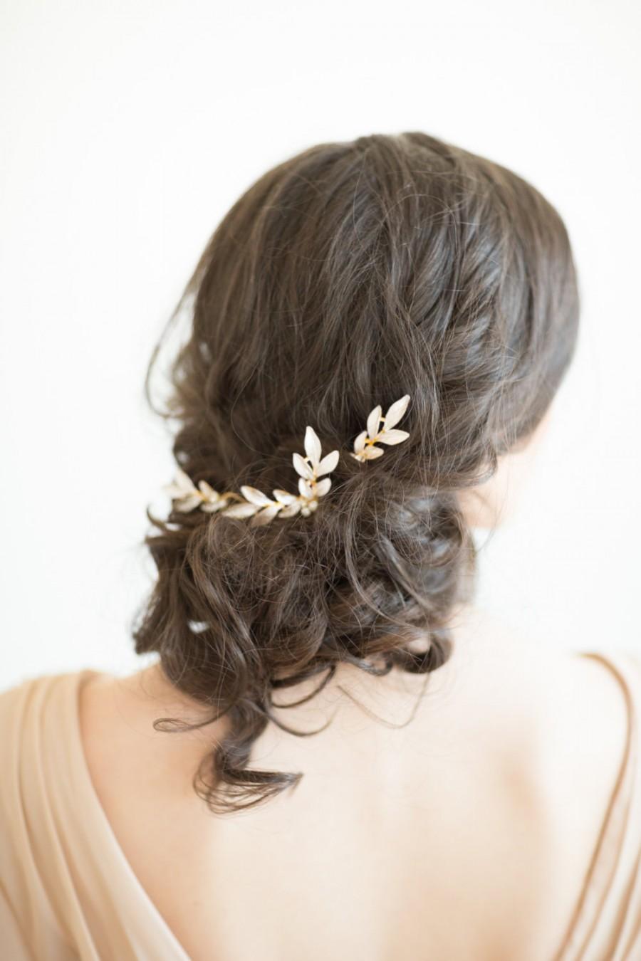 زفاف - Wedding Hair Pins, Gold Hair Pins, Bridal Hair Pins, Olive Branch Hair Pins, Gold Leaf Hair Pins